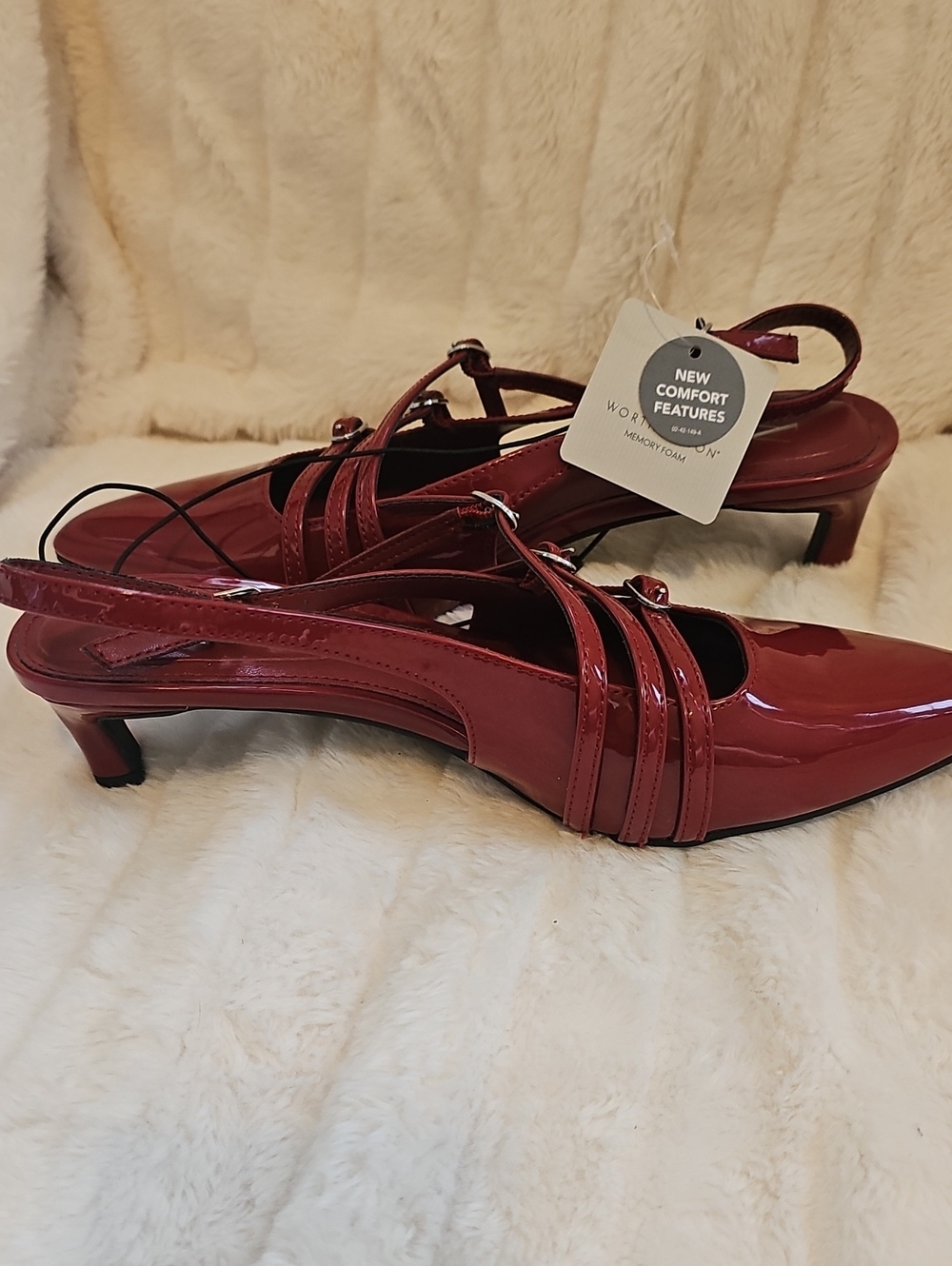 Worthington Red Patent Slingback Kitten Heels with Strappy Accents